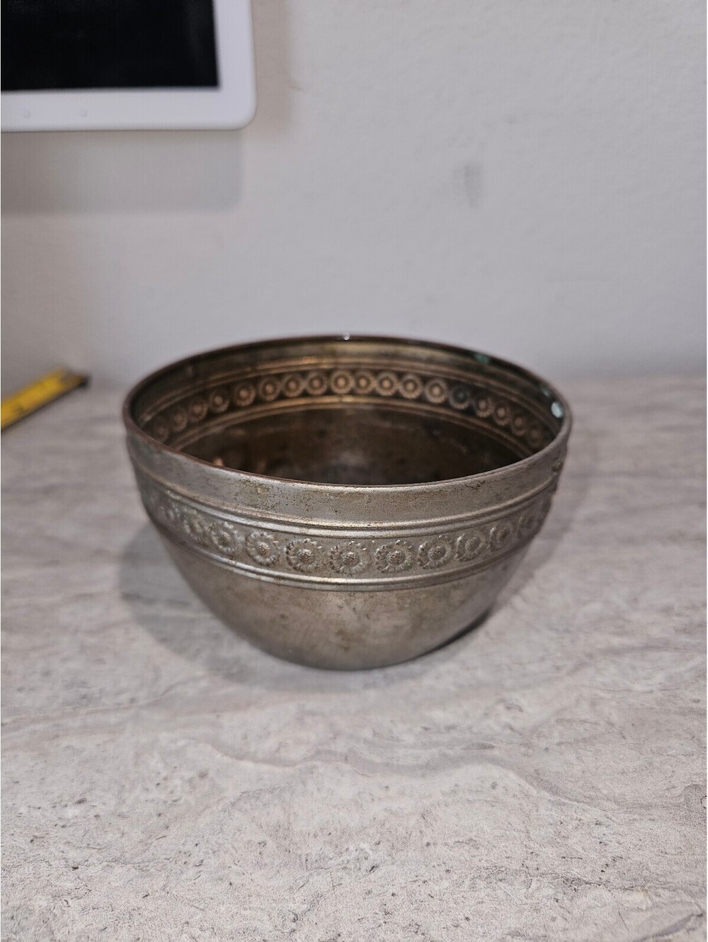Vintage Decorative Metal Bowl with Intricate Pattern